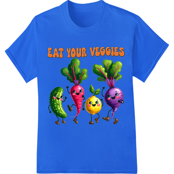 Veggie Pals Encourage Healthy Eating | Gardening DTF Print on blue shirt - SUPERDTF-DTF Prints-DTF Transfers-Custom DTF Prints