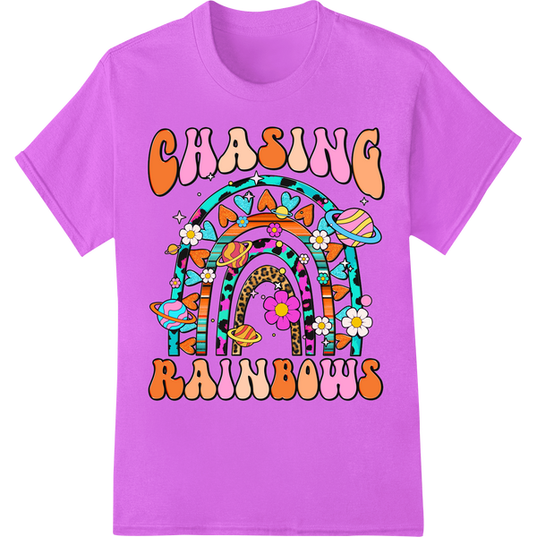 Personalized high-quality t-shirt printing design for Chasing Rainbows - Retro 70s Colors Groovy Design Graphic