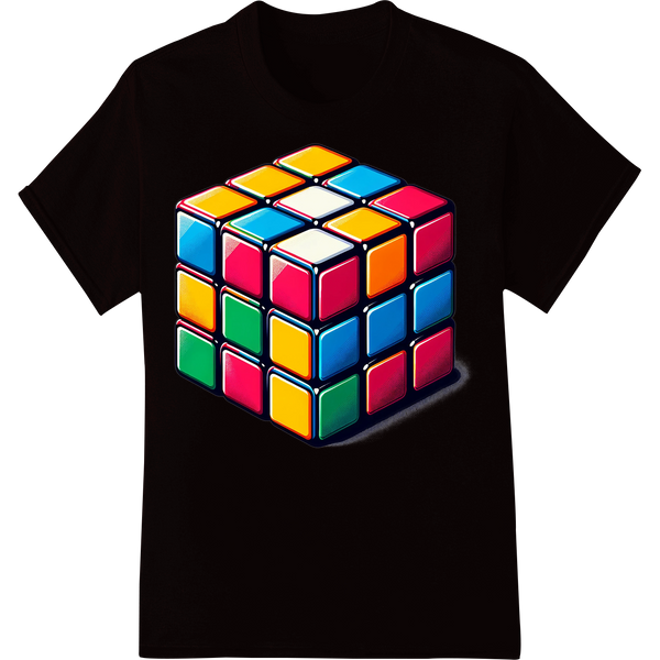 Retro Rubik's Cube Scramble - Vibrant DTF Heat Transfer Print on black shirt - SUPERDTF-DTF Prints-DTF Transfers-Custom DTF Prints