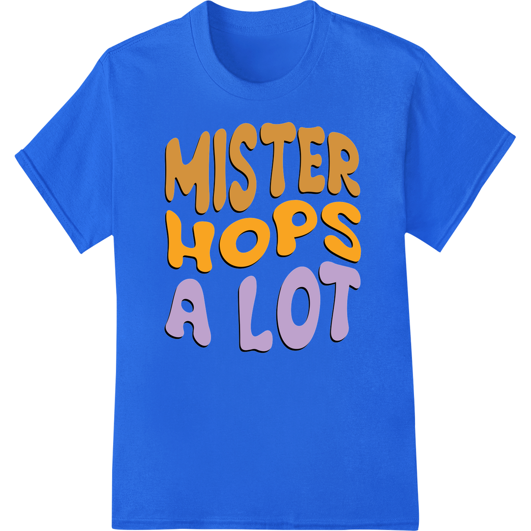 Playful 'Mister Hops A Lot' Easter DTF Print Heat Transfer on blue shirt - SUPERDTF-DTF Prints-DTF Transfers-Custom DTF Prints