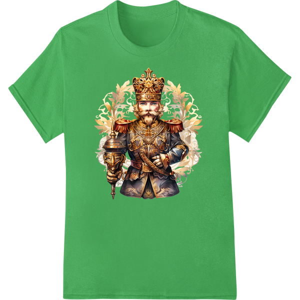 Majestic King Portrait: Regal Christmas DTF Print Transfer on green shirt - SUPERDTF-DTF Prints-DTF Transfers-Custom DTF Prints