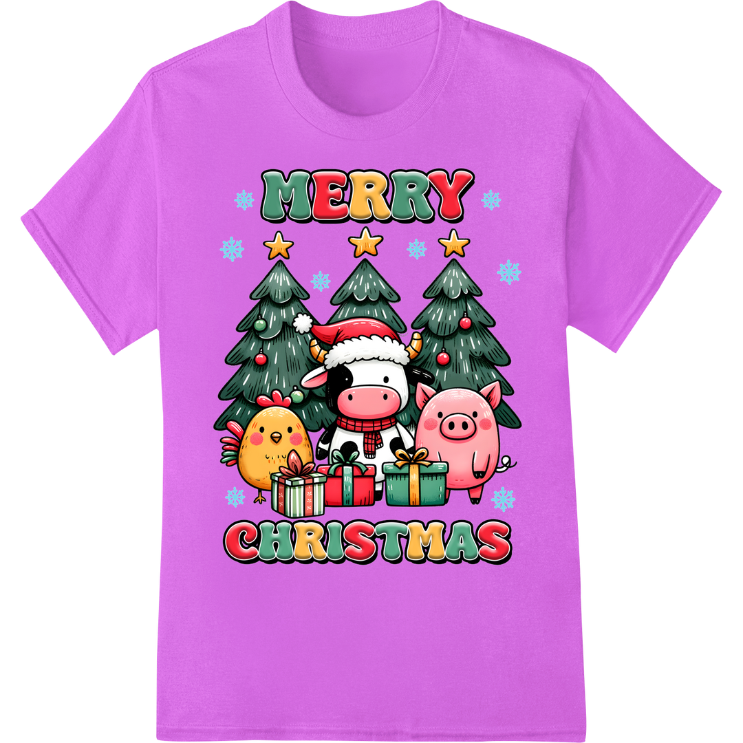 Adorable Farm Animals Wish You a Merry Christmas on purple shirt - SUPERDTF-DTF Prints-DTF Transfers-Custom DTF Prints