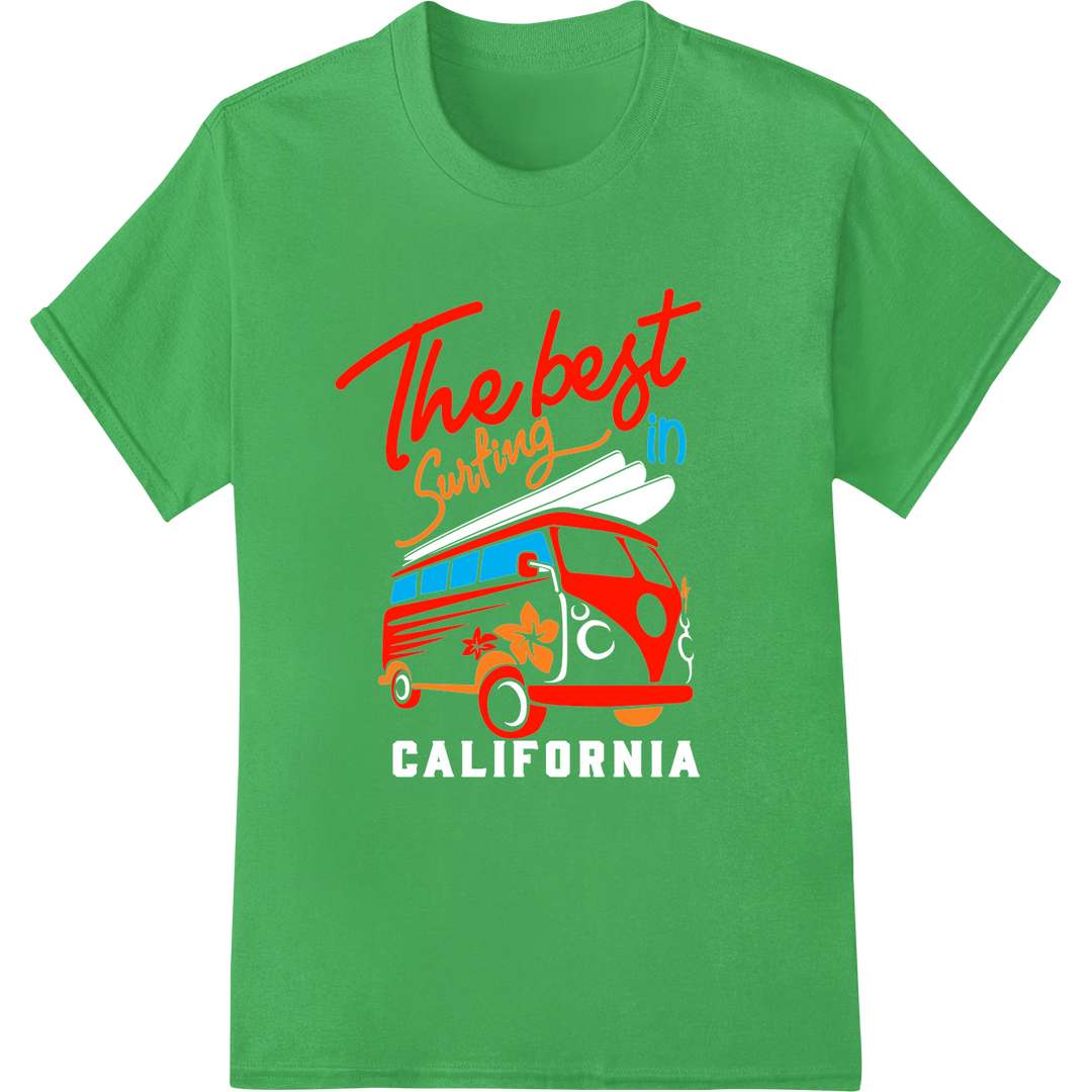 Ride the Waves of Nostalgia: Retro Surfing DTF Print on green shirt - SUPERDTF-DTF Prints-DTF Transfers-Custom DTF Prints