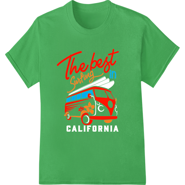 Ride the Waves of Nostalgia: Retro Surfing DTF Print on green shirt - SUPERDTF-DTF Prints-DTF Transfers-Custom DTF Prints