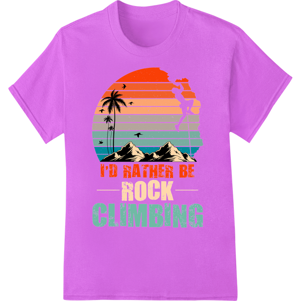 Climb High with this Bold Rock Climbing DTF Heat Transfer on purple shirt - SUPERDTF-DTF Prints-DTF Transfers-Custom DTF Prints