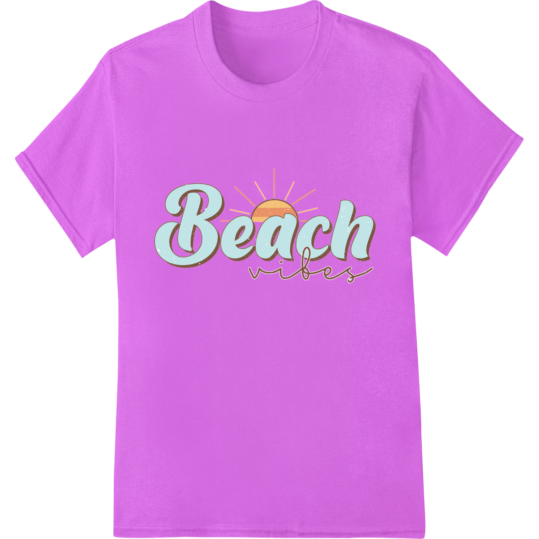 Retro 'Beach Vibes' DTF Print Heat Transfer | Summer Fun on purple shirt - SUPERDTF-DTF Prints-DTF Transfers-Custom DTF Prints