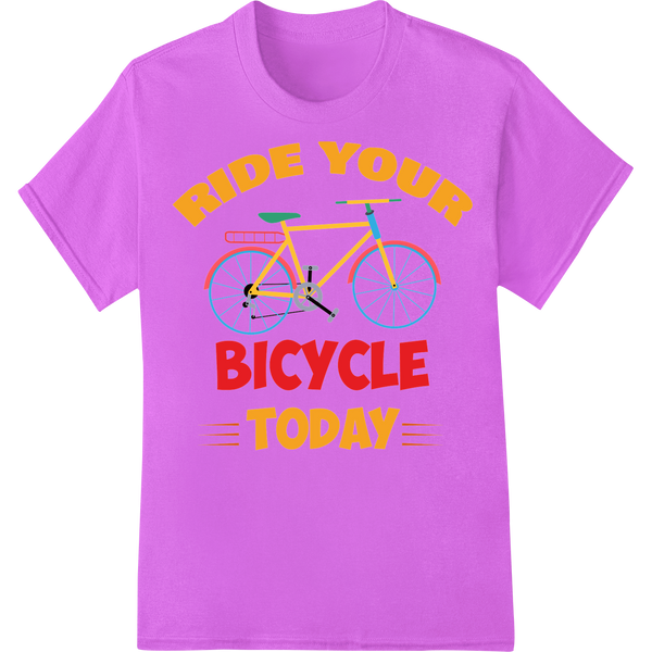 Ride Into Joy: Vibrant Bicycle DTF Print | Inspire & Motivate on purple shirt - SUPERDTF-DTF Prints-DTF Transfers-Custom DTF Prints