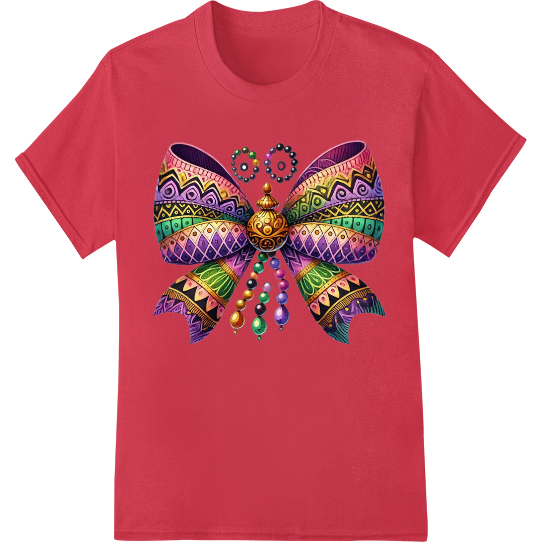 Vibrant Mardi Gras Butterfly DTF Print | Colorful Carnival on red shirt - SUPERDTF-DTF Prints-DTF Transfers-Custom DTF Prints