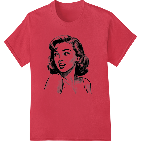 Retro Portrait: Timeless Elegance in Black & White DTF Print on red shirt - SUPERDTF-DTF Prints-DTF Transfers-Custom DTF Prints