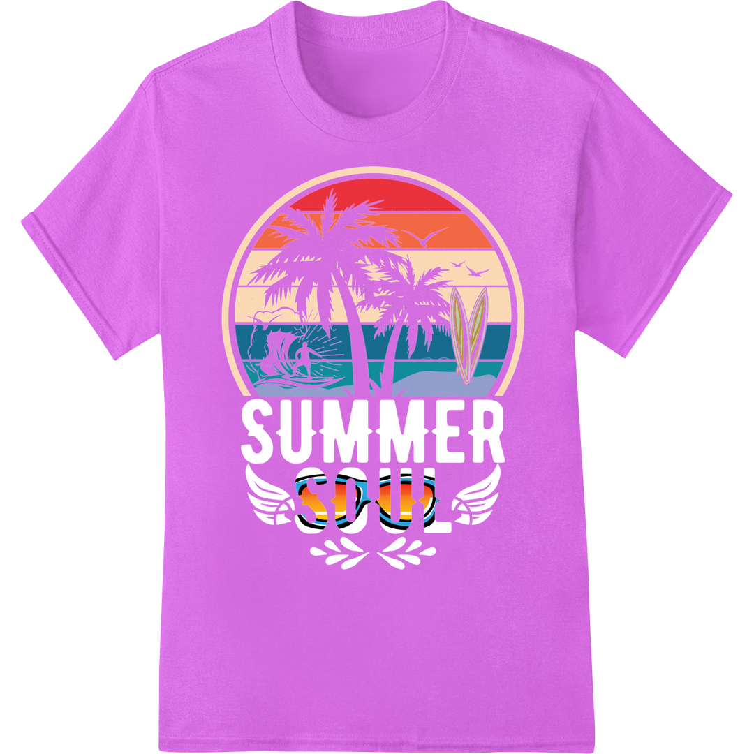 Retro Summer Vibes: Bold 'EDU' DTF Print Heat Transfer on purple shirt - SUPERDTF-DTF Prints-DTF Transfers-Custom DTF Prints