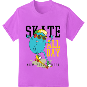 Durable apparel decoration applied to Skate All Day: Urban Cartoon Character DTF Print Design