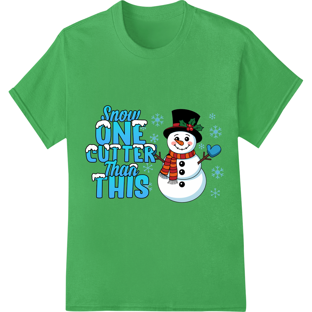 Frosty Fun: Playful Snowman DTF Heat Transfer Print on green shirt - SUPERDTF-DTF Prints-DTF Transfers-Custom DTF Prints