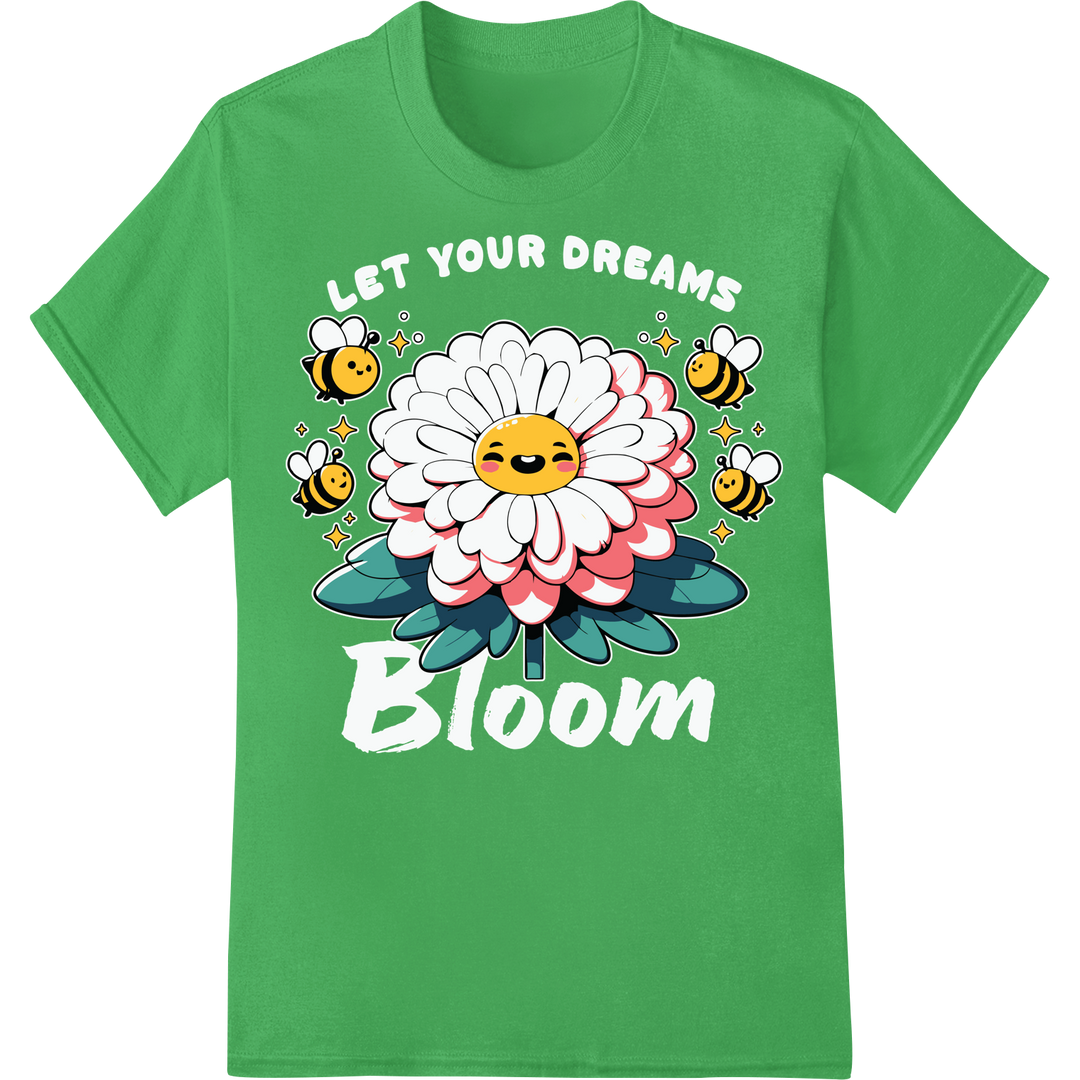 Bee-utiful Self-Love: Uplifting Floral DTF Print Transfer on green shirt - SUPERDTF-DTF Prints-DTF Transfers-Custom DTF Prints