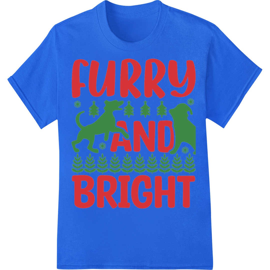 Festive 'Furry and Bright' Christmas Animals DTF Print on blue shirt - SUPERDTF-DTF Prints-DTF Transfers-Custom DTF Prints