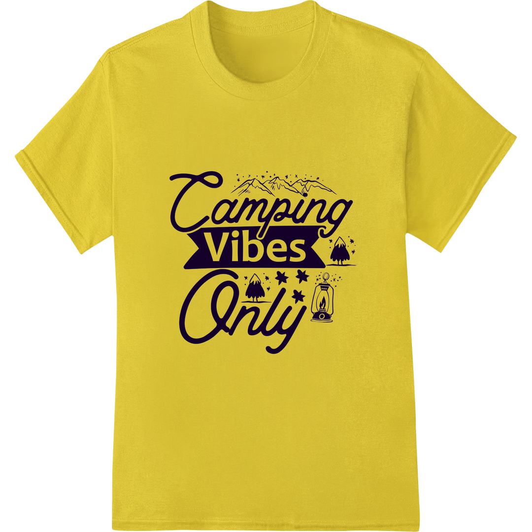 Camping Vibes Only: Embrace the Great Outdoors on yellow shirt - SUPERDTF-DTF Prints-DTF Transfers-Custom DTF Prints