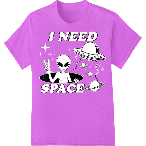 Sarcastic Alien 'I Need Space' | Funny UFO Graphic Tee on purple shirt - SUPERDTF-DTF Prints-DTF Transfers-Custom DTF Prints