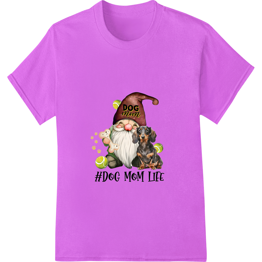 Adorable 'Dog Mom Life' Gnome & Dachshund DTF Print Transfer on purple shirt - SUPERDTF-DTF Prints-DTF Transfers-Custom DTF Prints