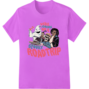 Spooky Cartoon Horror Crew Halloween Road Trip DTF Print featuring professional custom t-shirts