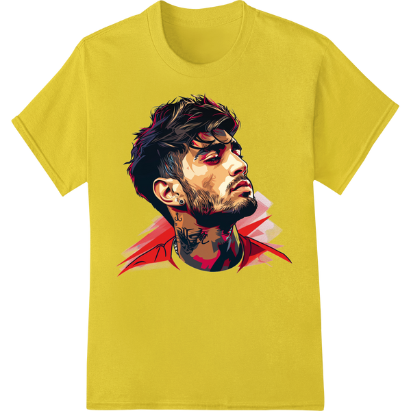 Edgy Tattooed Man Portrait - Vivid Digital Art Print on yellow shirt - SUPERDTF-DTF Prints-DTF Transfers-Custom DTF Prints