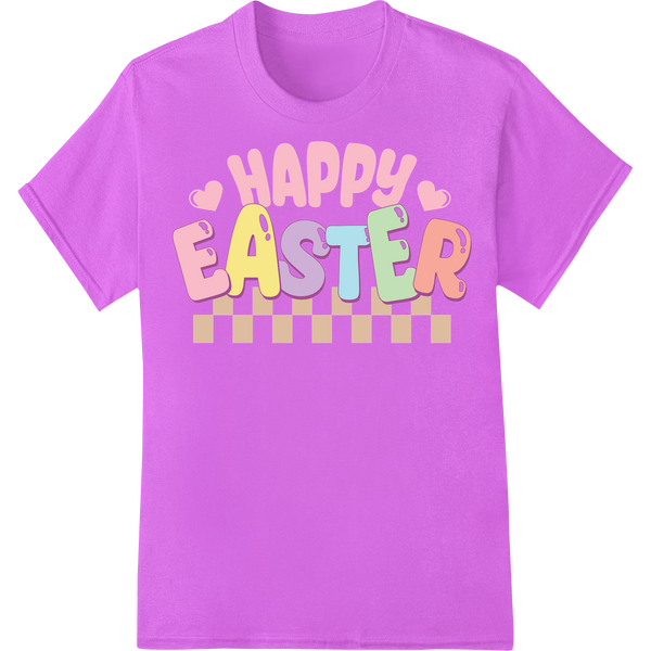 Playful Happy Easter Pastel DTF Print Heat Transfer Design on purple shirt - SUPERDTF-DTF Prints-DTF Transfers-Custom DTF Prints