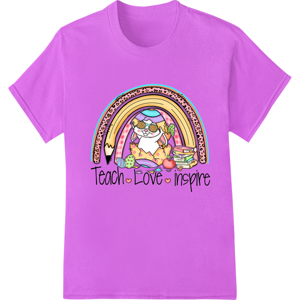 Retro Easter Teacher Bunny 'Teach-Love-Inspire' DTF Print on purple shirt - SUPERDTF-DTF Prints-DTF Transfers-Custom DTF Prints