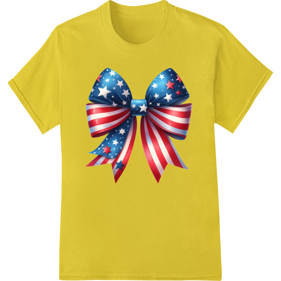 Patriotic 4th of July Bow Heat Transfer Print | DTF Transfer on yellow shirt - SUPERDTF-DTF Prints-DTF Transfers-Custom DTF Prints