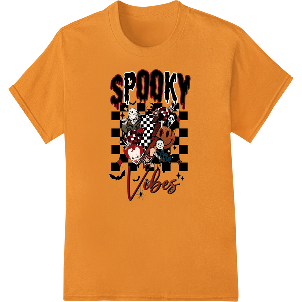 Spooky Vibes design featuring a skull with colorful splatter graphics, perfect for DTF printing on t-shirts and apparel.