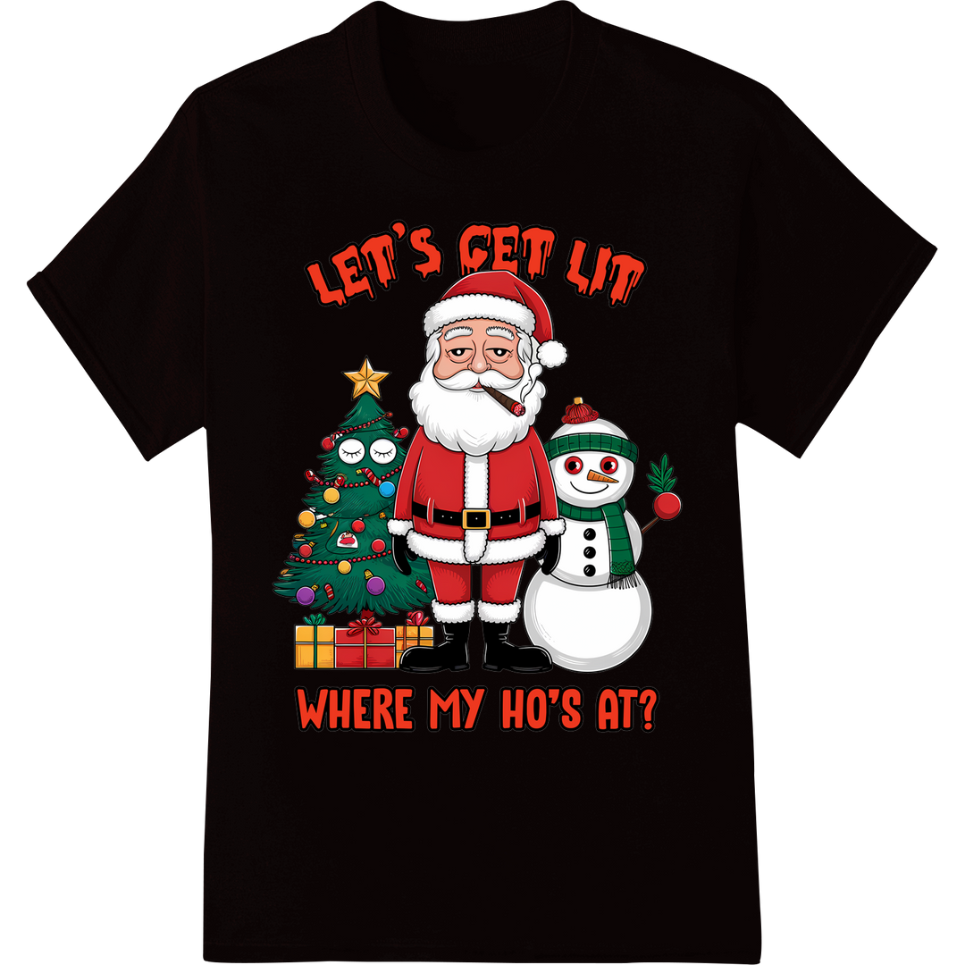 Hilarious Santa 'Let's Get Lit' Funny Xmas DTF Print Transfer on black shirt - SUPERDTF-DTF Prints-DTF Transfers-Custom DTF Prints