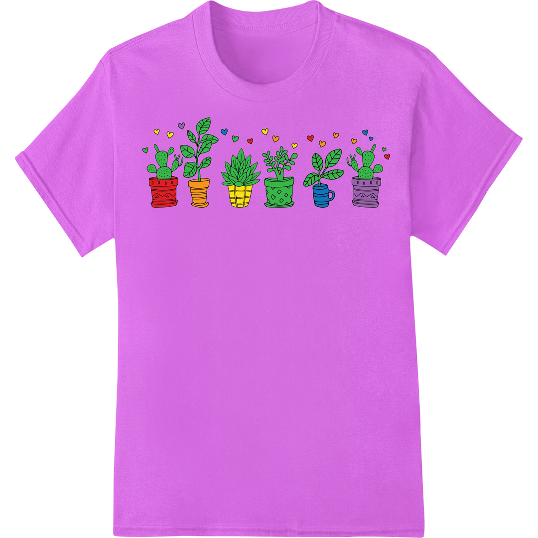 Vibrant LGBT Pride Potted Plants DTF Print Heat Transfer on purple shirt - SUPERDTF-DTF Prints-DTF Transfers-Custom DTF Prints