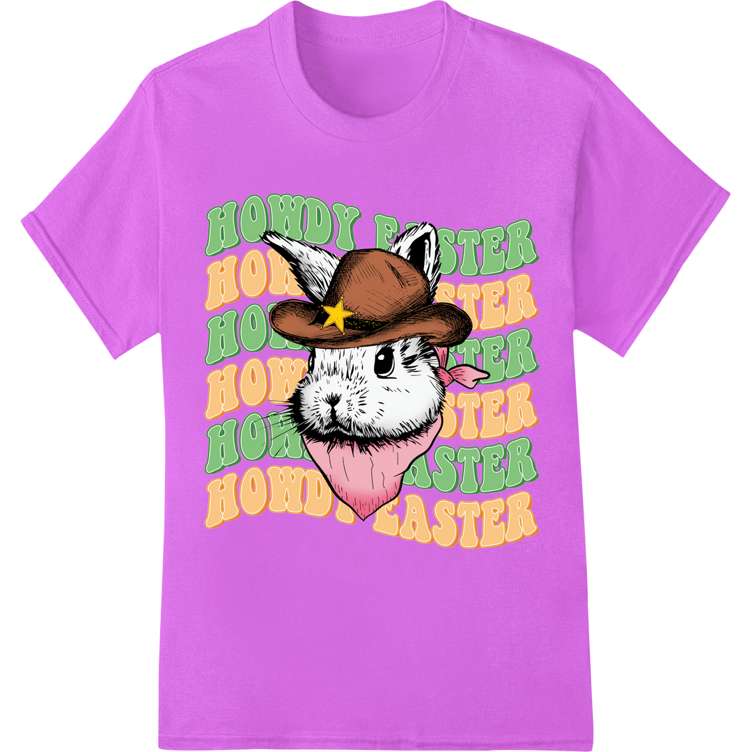 Howdy Easter: Adorable Cowboy Rabbit DTF Print Transfer on purple shirt - SUPERDTF-DTF Prints-DTF Transfers-Custom DTF Prints