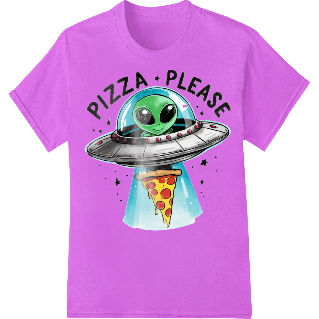 Funny Alien Pizza Lover UFO Abduction DTF Print Heat Transfer on purple shirt - SUPERDTF-DTF Prints-DTF Transfers-Custom DTF Prints