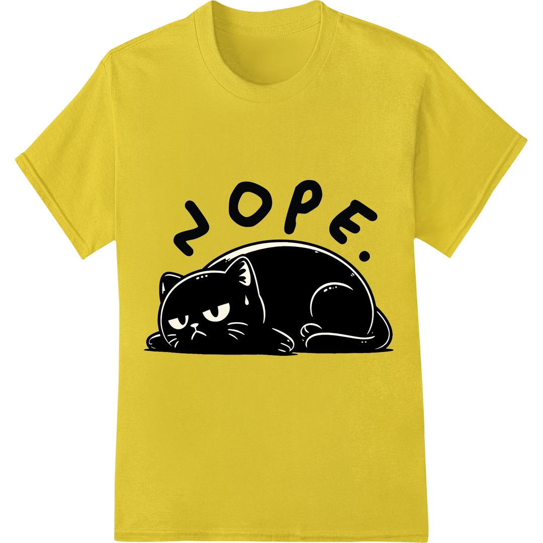 Sleepy 'Nope' Cat - Funny Feline DTF Print Heat Transfer on yellow shirt - SUPERDTF-DTF Prints-DTF Transfers-Custom DTF Prints