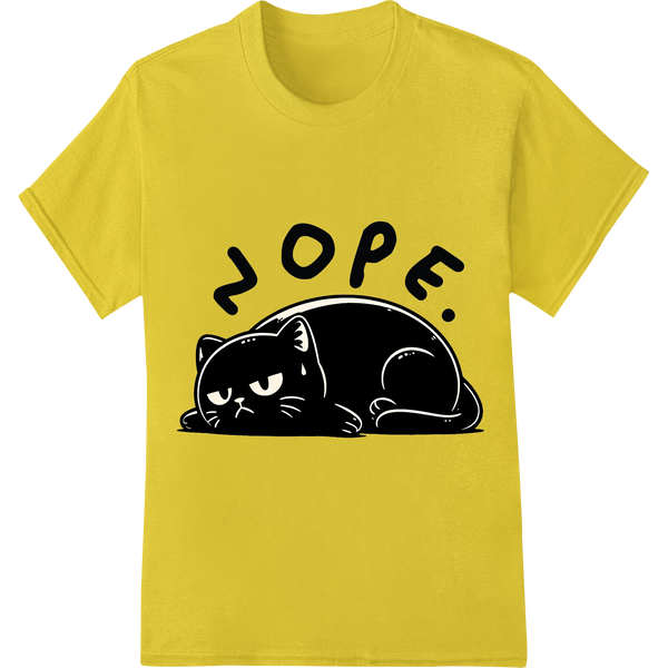 Sleepy 'Nope' Cat - Funny Feline DTF Print Heat Transfer on yellow shirt - SUPERDTF-DTF Prints-DTF Transfers-Custom DTF Prints