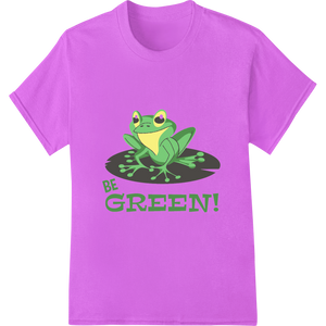 Durable professional DTF printing applied to Eco-Friendly 'BE GREEN!' Frog Earth Day DTF Print Transfer