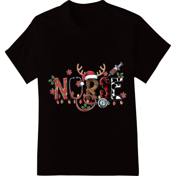 Festive 'NURSE' Christmas Typography DTF Print Heat Transfer on black shirt - SUPERDTF-DTF Prints-DTF Transfers-Custom DTF Prints