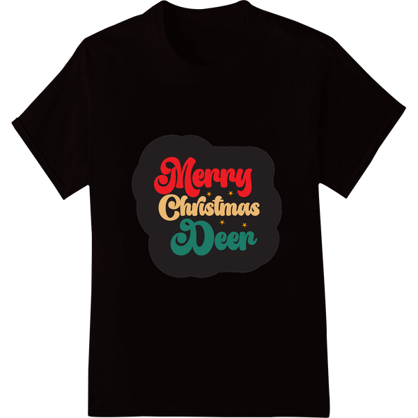 Festive 'Merry Christmas Deer' Heat Transfer Print on black shirt - SUPERDTF-DTF Prints-DTF Transfers-Custom DTF Prints