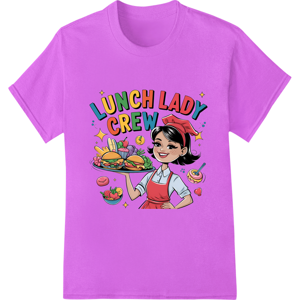 Adorable 'Lunch Lady Crew' DTF Print - Retro Charm for Your Gear on purple shirt - SUPERDTF-DTF Prints-DTF Transfers-Custom DTF Prints