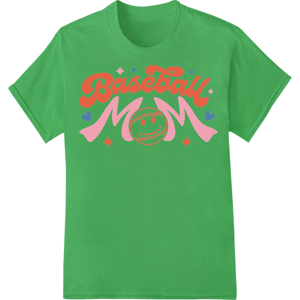 Adorable 'Baseball Mom' DTF Print Heat Transfer on green shirt - SUPERDTF-DTF Prints-DTF Transfers-Custom DTF Prints