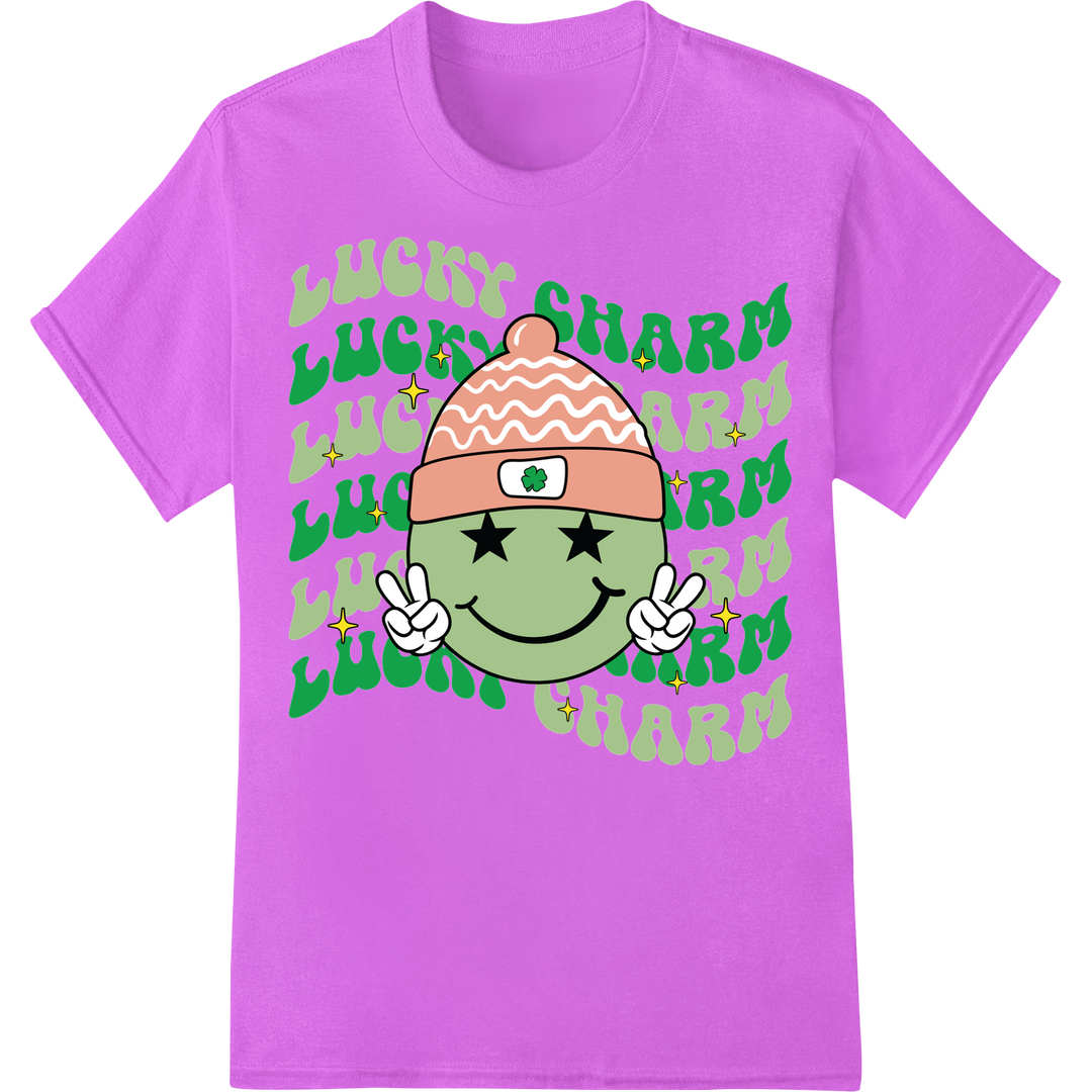 Lucky Charm Smiley Shamrock St. Patrick's Day DTF Print on purple shirt - SUPERDTF-DTF Prints-DTF Transfers-Custom DTF Prints