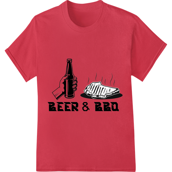 Sizzling Summer Style: Beer & BBQ DTF Print Heat Transfer on red shirt - SUPERDTF-DTF Prints-DTF Transfers-Custom DTF Prints