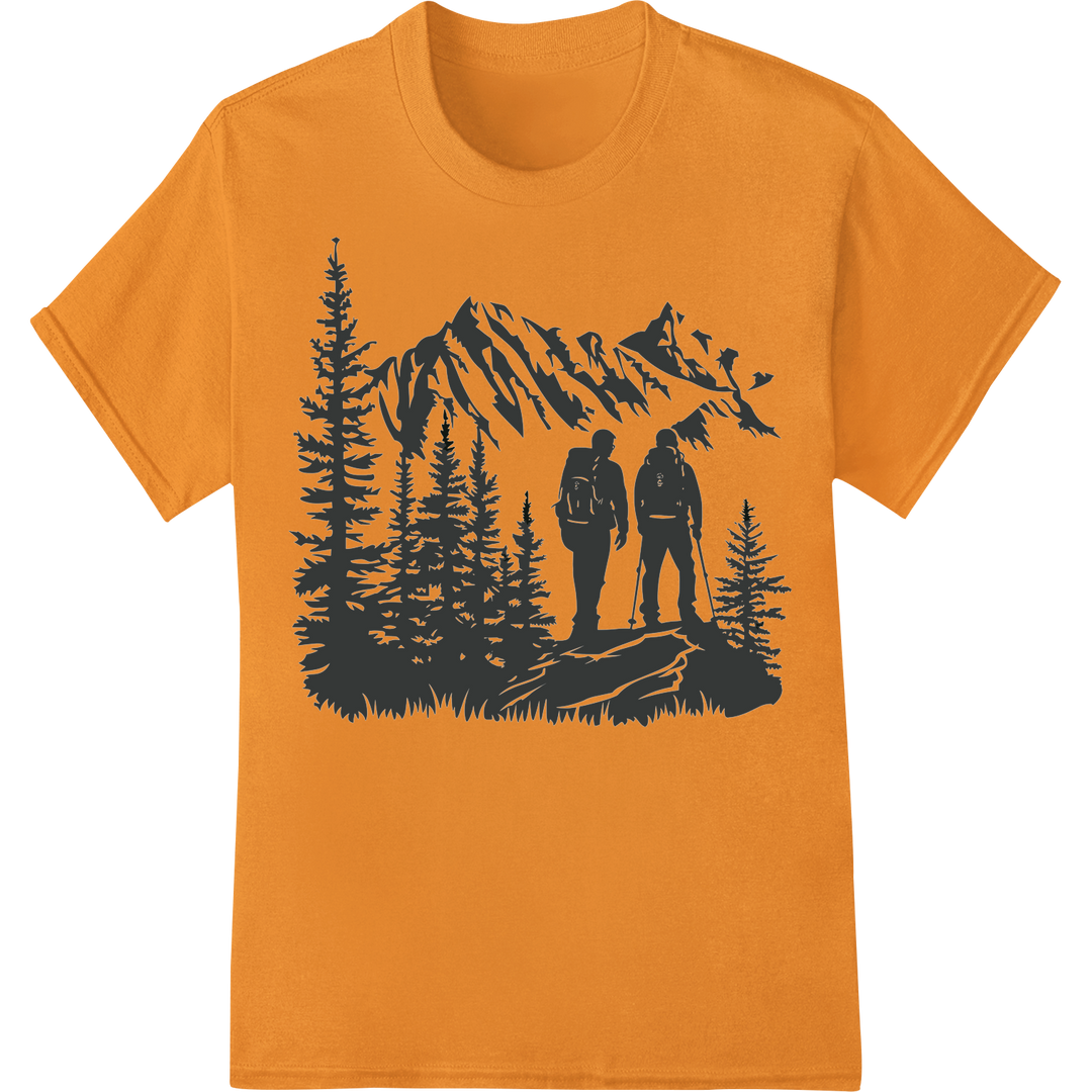 Mountain Adventure: Hike the Great Outdoors in Style on orange shirt - SUPERDTF-DTF Prints-DTF Transfers-Custom DTF Prints