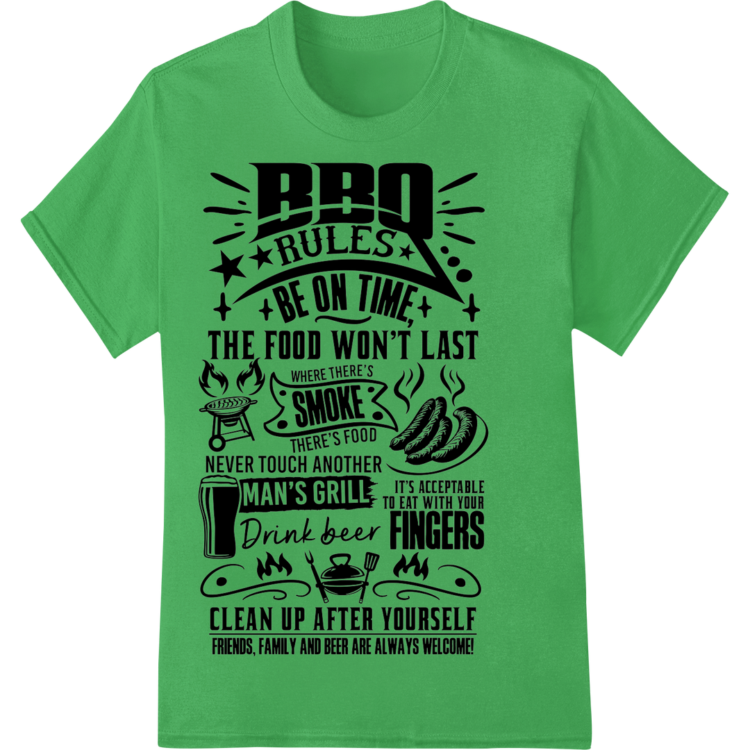 Father's Day BBQ Rules DTF Print Heat Transfer | Grill Dad on green shirt - SUPERDTF-DTF Prints-DTF Transfers-Custom DTF Prints