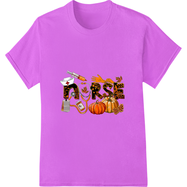 Festive Fall Nurse Design: Thanksgiving Medical Mashup on purple shirt - SUPERDTF-DTF Prints-DTF Transfers-Custom DTF Prints