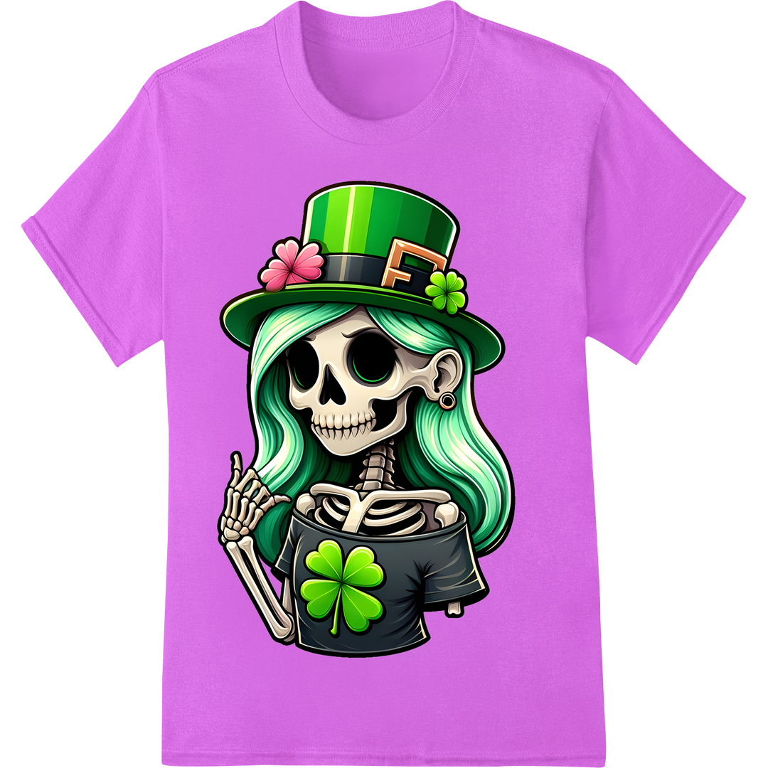 Spooky Skeleton Leprechaun St Patrick's Day DTF Print on purple shirt - SUPERDTF-DTF Prints-DTF Transfers-Custom DTF Prints