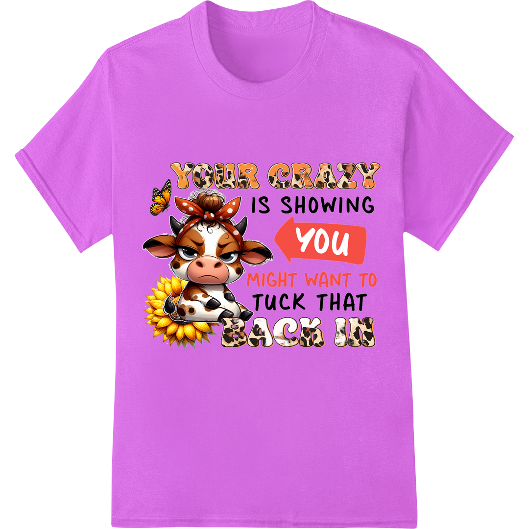 Embrace Your Inner Crazy with this Sassy Cow DTF Print on purple shirt - SUPERDTF-DTF Prints-DTF Transfers-Custom DTF Prints