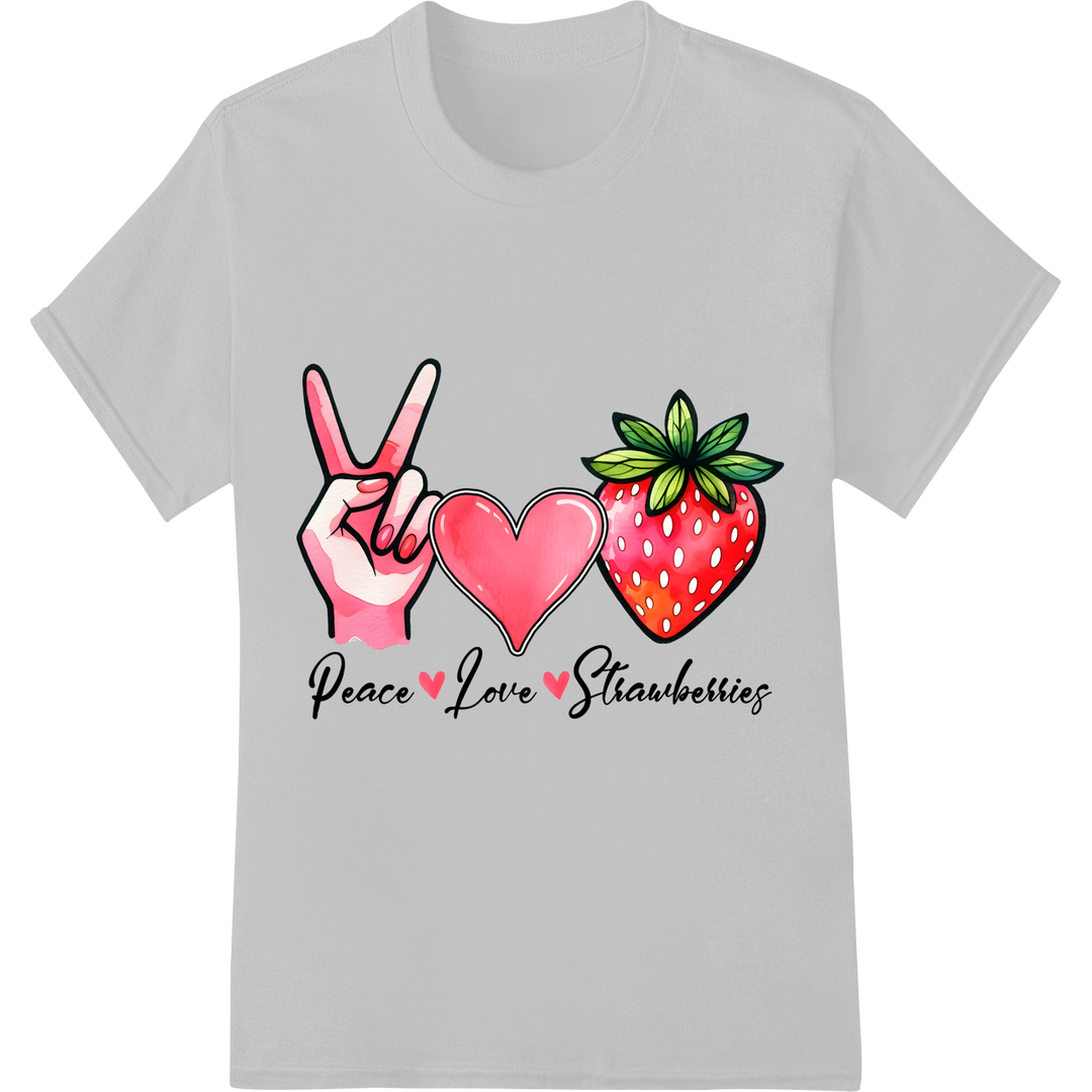 Peace Love Strawberries: Vibrant Gardening DTF Print Transfer on white shirt - SUPERDTF-DTF Prints-DTF Transfers-Custom DTF Prints