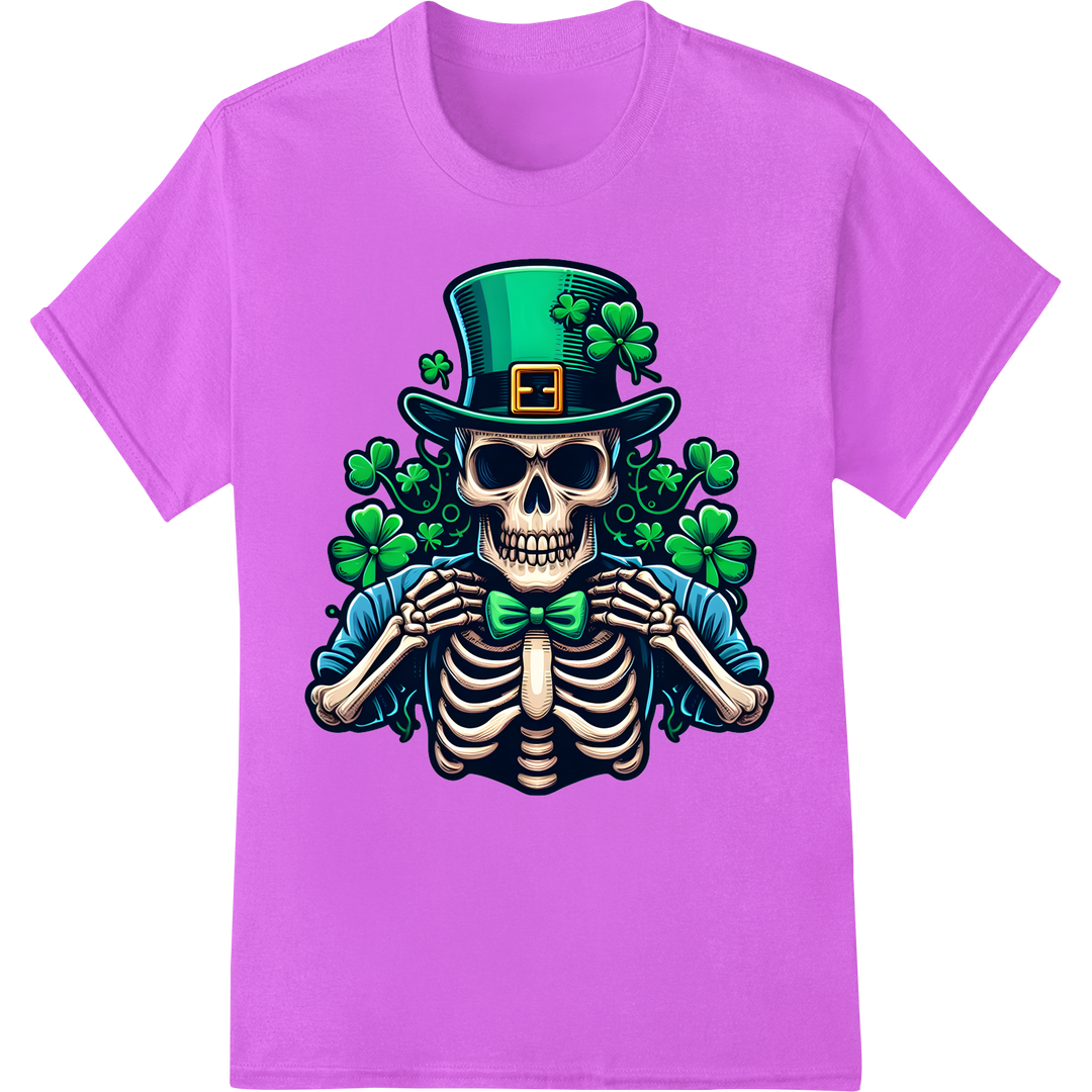 Luck of the Irish: Edgy St. Patrick's Day Skeleton Print on purple shirt - SUPERDTF-DTF Prints-DTF Transfers-Custom DTF Prints