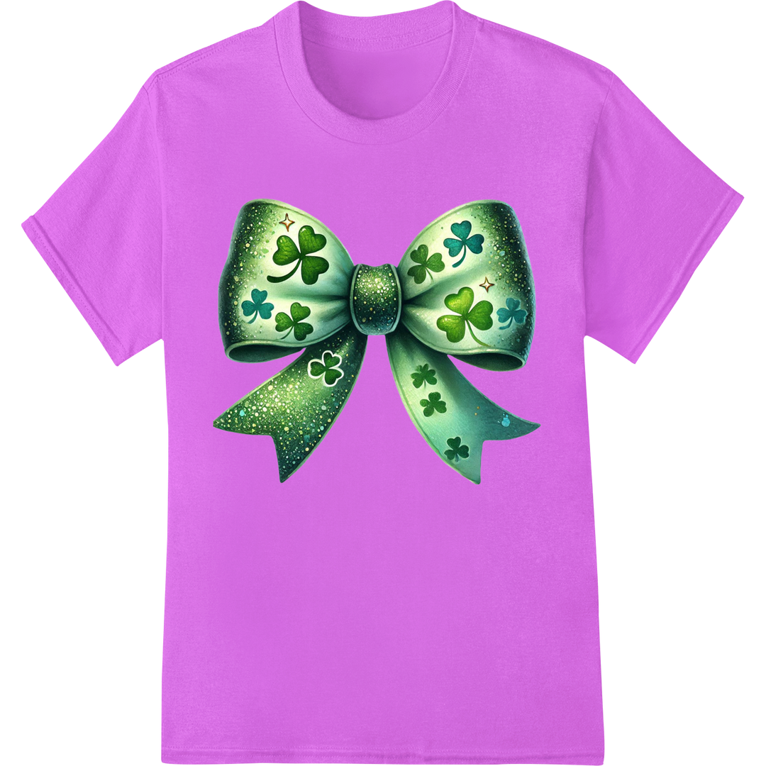 Lucky Charm: Vibrant Shamrock Bow DTF Print Heat Transfer on purple shirt - SUPERDTF-DTF Prints-DTF Transfers-Custom DTF Prints