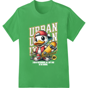 Vibrant custom apparel print on Shred the Streets: Urban Duck Skateboarding 2004 Throwback