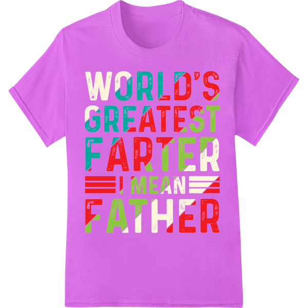 Hilarious 'World's Greatest Farter' Dad Shirt DTF Transfer on purple shirt - SUPERDTF-DTF Prints-DTF Transfers-Custom DTF Prints